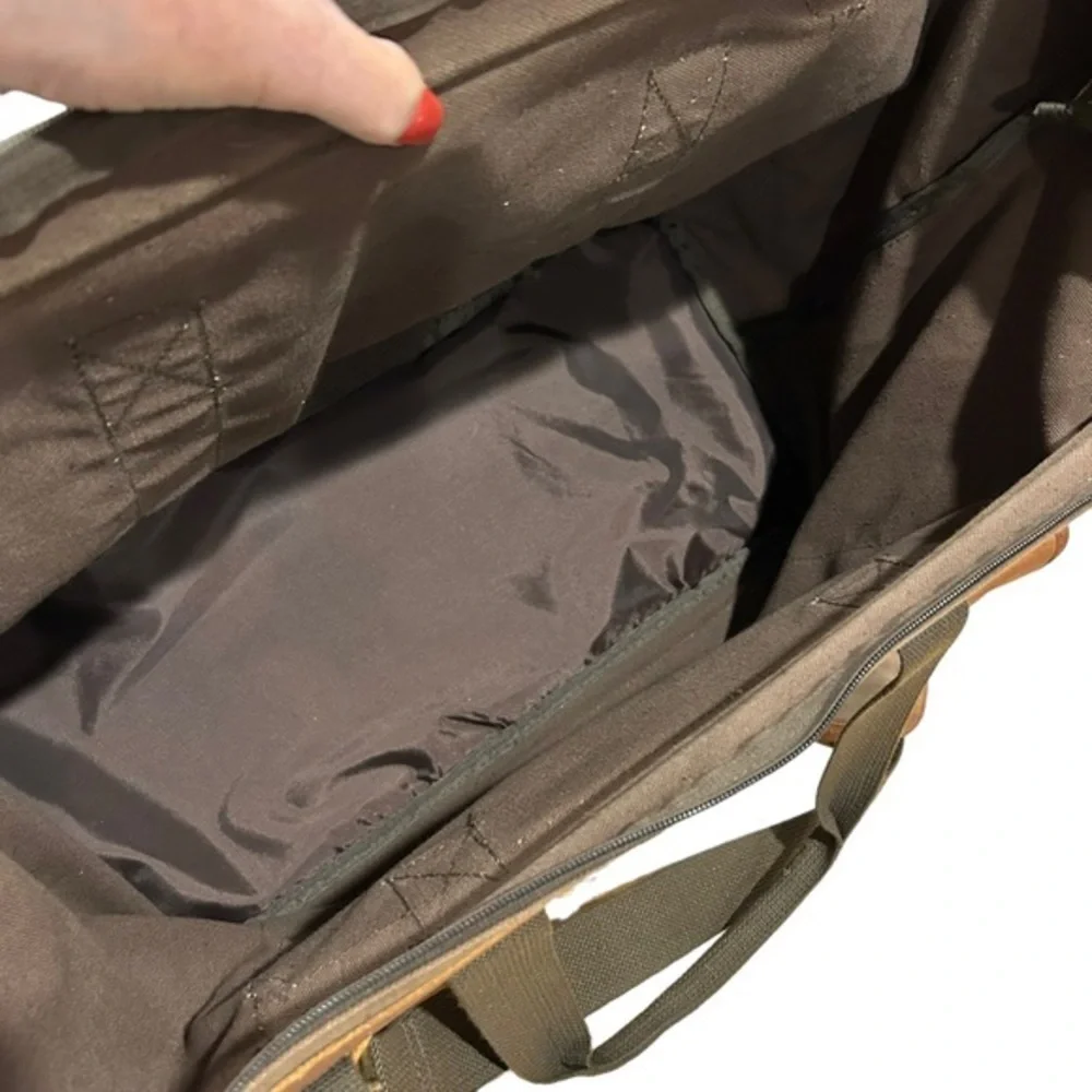 Vintage HIGH SIERRA Mens Brown Green Canvas Leather Flight Large Duffel‎ Bag